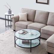 Rent to own Lowestbest Round Glass Coffee Table with Storage, Modern Side Dining Table for Living Room