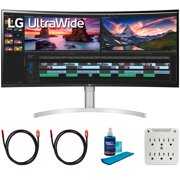 Rent to own LG 38WN95C-W 38 inch UltraWide QHD+ IPS Curved Monitor NVIDIA G-SYNC Compatible Bundle with 2x 6FT Universal 4K HDMI 2.0 Cable, Universal Screen Cleaner and 6-Outlet Surge Adapter