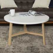 Rent to own Manor Park Mid-Century Modern Round Coffee Table, White Marble/Light Oak