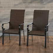 Rent to own MF Studio Set of 2 Outdoor Patio Dining Chairs with High Back Rattan Seating, Dark Brown