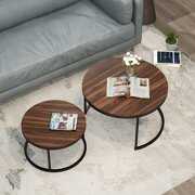 Rent to own Lecut Modern Round Nesting Coffee Table Set of 2 with MDF Walnut Top & Black Metal Frame for Living Room