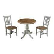 Rent to own 30'' Round Solid Wood Pedestal Dining Table with 2 San Remo Splat Back Dining Chairs in Distressed Hickory/Stone