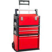 BIG RED Rolling Upright Tool Box – Steel & Plastic Stackable Trolley, 3 Drawers