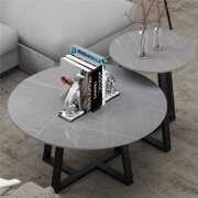 Rent to own UNHO Set of 2 Round Coffee Table Sintered Stone Marble Nest Nesting Table Side End Table with Storage Open Shelf for Living Room