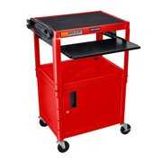 Rent to own Luxor Adjustable Height Red Metal A/V Cart with Pullout Keyboard Tray and Cabinet (AVJ42KBC-RD)