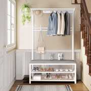 Rent to own Entryway Bench Rack 3-in-1 Coat Rack with Bench Freestanding Hall Tree Coat Rack for Entryway Hallway, White