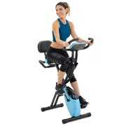 Rent to own Lanos Folding Exercise Bike with 10-Level Adjustable Magnetic Resistance, Upright and Recumbent Foldable Stationary is the Perfect Workout for Home Use Men, Women and Seniors, Black and Blue
