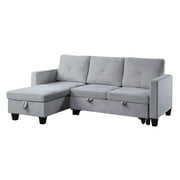 Rent to own Nova Light Gray Velvet Reversible Sleeper Sectional Sofa with Storage Chaise