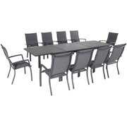 Rent to own Cambridge Nova 11-Piece Outdoor Dining Set with 10 Padded Sling Chairs in Gray and a 40" x 118" Expandable Dining Table