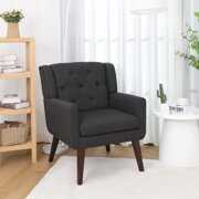 Rent to own Accent Chair, Living Room Chairs, Linen Fabric Bedroom Chair, Modern Comfy Club Chair (Black)