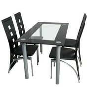 Rent to own SamyoHome 5 Piece Glass Dining Table Set With 4 Faux Leather Chairs Dining Furniture Black