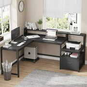 Rent to own L Shape Desk with File Drawer, Corner Computer Desk with Storage Shelves for Home Office, Black