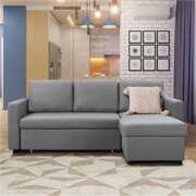 Rent to own Yaheetech L-Shaped Reversible Sofa with Pull Out Bed & Storage For Limited Spaces, Light Gray