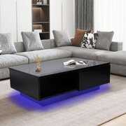 Rent to own Zerone Home Furniture,Black Modern Style Furniture Coffee Table Living Room Storage Table with Drawer and LED Light,Coffee Table