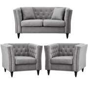 Rent to own Home Square 3 Piece Living Room Set with Loveseat and Two Accent Chairs in Gray