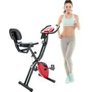 Rent to own Folding Exercise Bike, Fitness Upright and Recumbent X-Bike with 10-Level Adjustable Resistance, Arm Bands and Backrest, Black & Red
