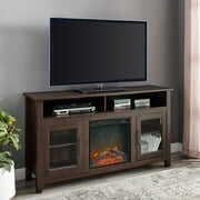 Rent to own Woven Paths Highboy 2 Door Electric Fireplace TV Stand for TVs up to 65", Brown