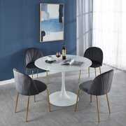 Rent to own 42" White Tulip Dining Table, BTMWAY Mid-century Dining Room Table for Small Space, Pedestal Tulip Table MDF Top, Living Room Leisure Table, 2~4Person Cofee Table Cocktail Table, White, A2400