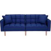 Rent to own Mid Century Modern Sofa Bed, Sectional Sofa with Wood Legs, Two Pillows, Upholstery Fabric Futon Sofa Bed, Love Seat Living Room Bedroom Furniture for Small Space Office, Blue