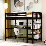 Rent to own Euroco Wood Twin Loft Bed with Desk for Kids, Espresso