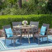 Rent to own Rayden Outdoor 5 Piece Acacia Wood and Wicker Dining Set, Gray, Gray