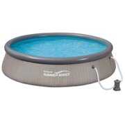 Rent to own Summer Waves 12ft x 36in Quick Set Ring Above Ground Pool with Pump, Gray Wicker
