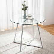 Rent to own EiweLive 35 in Round Glass Dining Table for 4, Textured Glass Round Coffee Table with Metal Legs