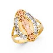 Rent to own 14k Yellow White Rose Gold Santa Muerte Ring Angel Of Death Band Grim Reaper Diamond Cut 20MM, Size 5.5
