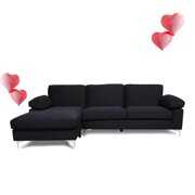 Rent to own Home Modern Large Velvet Fabric Sectional Sofa L-Shape Couch Black Pieces