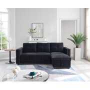Rent to own L-Shaped Sectional Sofa with Pull Out Bed, Reversible Storage Lounge Chaise and 2 Seater Sofa, Modern Tufted Velvet Upholstered Sleeper Sofa Bed with Nailhead Trims for Living Room Small Space, Black