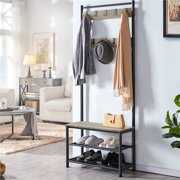 Rent to own Yaheetech 73'' H Metal Hall Tree Entryway Coat Rack with Shoe Storage Bench & 9 Movable Hooks,Gray