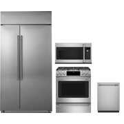 Rent to own 4 Piece Kitchen Appliances Package with Side-by-Side Refrigerator, Gas Range, Over the Range Microwave and Dishwasher in Stainless Steel