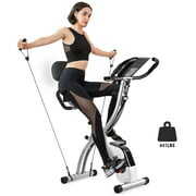 Rent to own Wonder Maxi Exercise Bike Magnetic Bike Fitness Bike Cycle Folding Stationary Bike Arm Resistance Band with Arm Workout Backrest Extra-Large Seat Cushion Indoor Home Use(White)