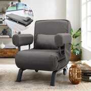 Rent to own Jaxpety Convertible Sofa Bed Sleeper Arm Chiar, 6-Position Folding Lounge Leisure Recliner W/ Pillow, Gray