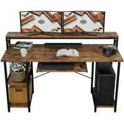 Rent to own IRONCK Industrial Computer Desk 55", Home Office Desk with Printer Monitor Stand Large Workstation with Storage Shelves and CPU Stand, Studying Writing Table for Home Office, Vintage Brown