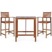 Rent to own Patiojoy 3-Piece Dining Table Set Acacia Wooden Table & Chair Set for Outdoor & Indoor Natural