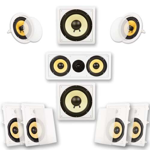 Acoustic Audio by Goldwood HD728 Flush Mount In-Wall/Ceiling Home Theater 7.2 Surround Sound 8 Inch Speakers (9 Speakers, 7.2 Channels, White) 8-Inch Speakers