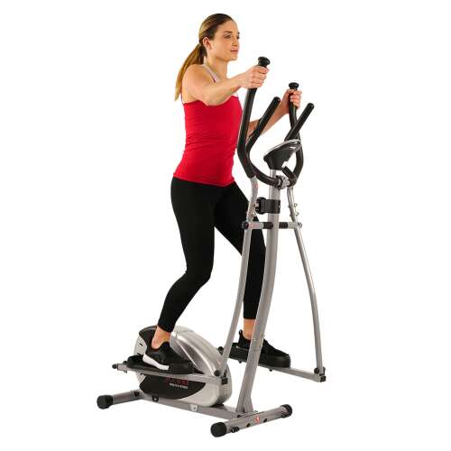 Rent to own Sunny Health & Fitness SF-E905 Elliptical Machine Cross Trainer with 8 Level Resistance and Digital Monitor , Gray, White, 28 L x 17 W x 57 H