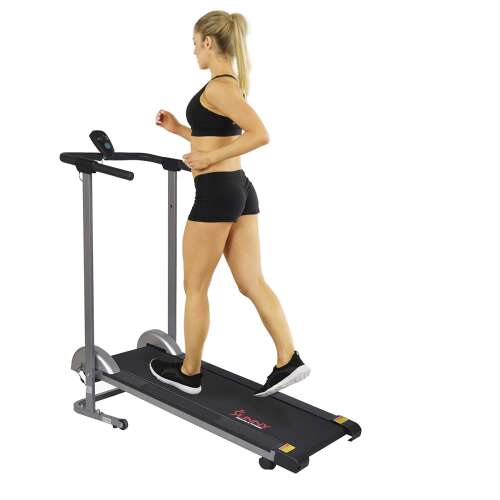 Sunny Health & Fitness SF-T1407M Manual Walking Treadmill with LCD Display, Compact Folding, Portability Wheels and 220 LB Max Weight