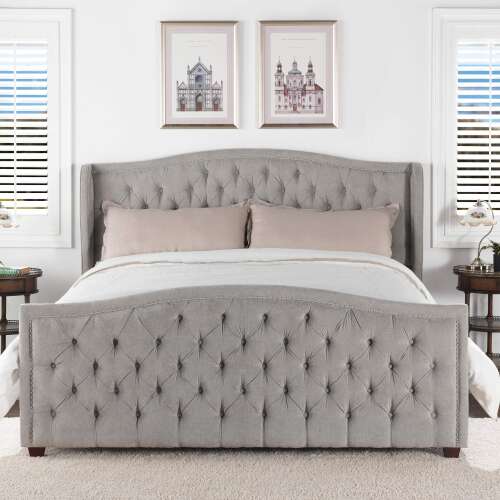 Jennifer Taylor Home Marcella Tufted Wingback King Bed, Silver Grey Silver Grey King