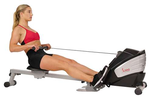 Rent to own Sunny Health & Fitness Dual Function Magnetic Rowing Machine w/ Digital Monitor, Multi-Exercise Step Plates, 275 LB Max Weight and Foldable - SF-RW5622