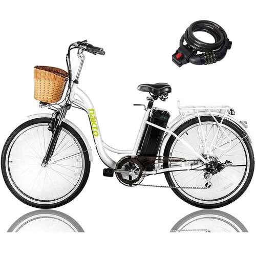 NAKTO 26" 250W Cargo Electric Bicycle Sporting Shimano 6 Speed Gear EBike Brushless Gear Motor with Removable Waterproof Large Capacity 36V10A Lithium Battery and Battery Charger