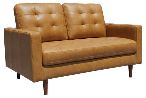Rent to own Amazon Brand – Rivet Cove Mid-Century Modern Tufted Leather Loveseat Sofa, 56"W, Caramel Loveseat Caramel Leather