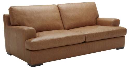 Rent to own Amazon Brand – Stone & Beam Lauren Genuine Leather Down-Filled Oversized Sofa Couch, 89"W, Cognac 89" Sofa Cognac Leather Seat
