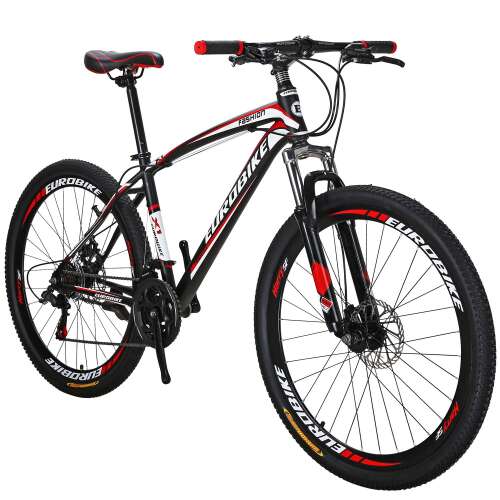OBK 27.5 Wheels Mountain Bike Daul Disc Brakes 21 Speed Mens Bicycle Front Suspension MTB Red Aluminium Rims