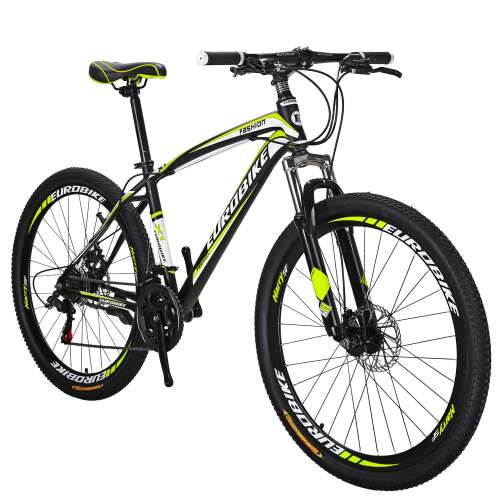 OBK 27.5 Wheels Mountain Bike Daul Disc Brakes 21 Speed Mens Bicycle Front Suspension MTB Yellow Aluniminium Rims