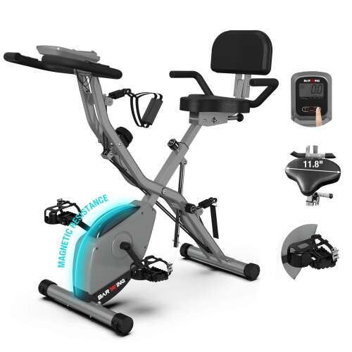 Rent to own BARWING 16-8-2-3 Foldable Exercise Stationary Bike, 4-IN-1 Magnetic Upright Workout Bike with Arm Exercise Resistance Bands and Ankle Strap for Home Gym