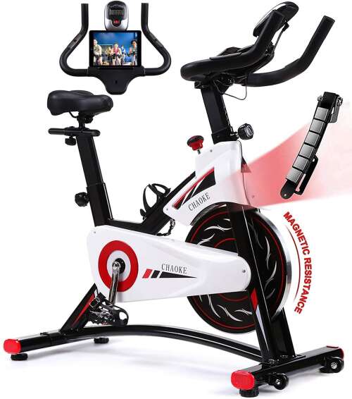 Exercise Bike, CHAOKE Indoor Cycling Bike, Stationary Bike Magnetic Resistance Whisper Quiet for Home Cardio Workout Heavy Flywheel & Comfortable Seat Cushion with Digital Monitor