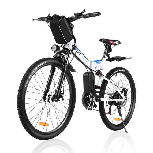Electric Bike for Adults, VIVI Folding Electric Mountain Bicycle Adults 26 inch E-Bike 350W Motor Professional Shimano 21 Speed Gears with Removable36V 8Ah Lithium-Ion Battery White Blue