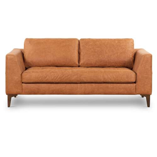 Rent to own POLY & BARK Calle 75" Apartment Sofa in Full-Grain Pure-Aniline Italian Leather, Cognac Tan/Walnut